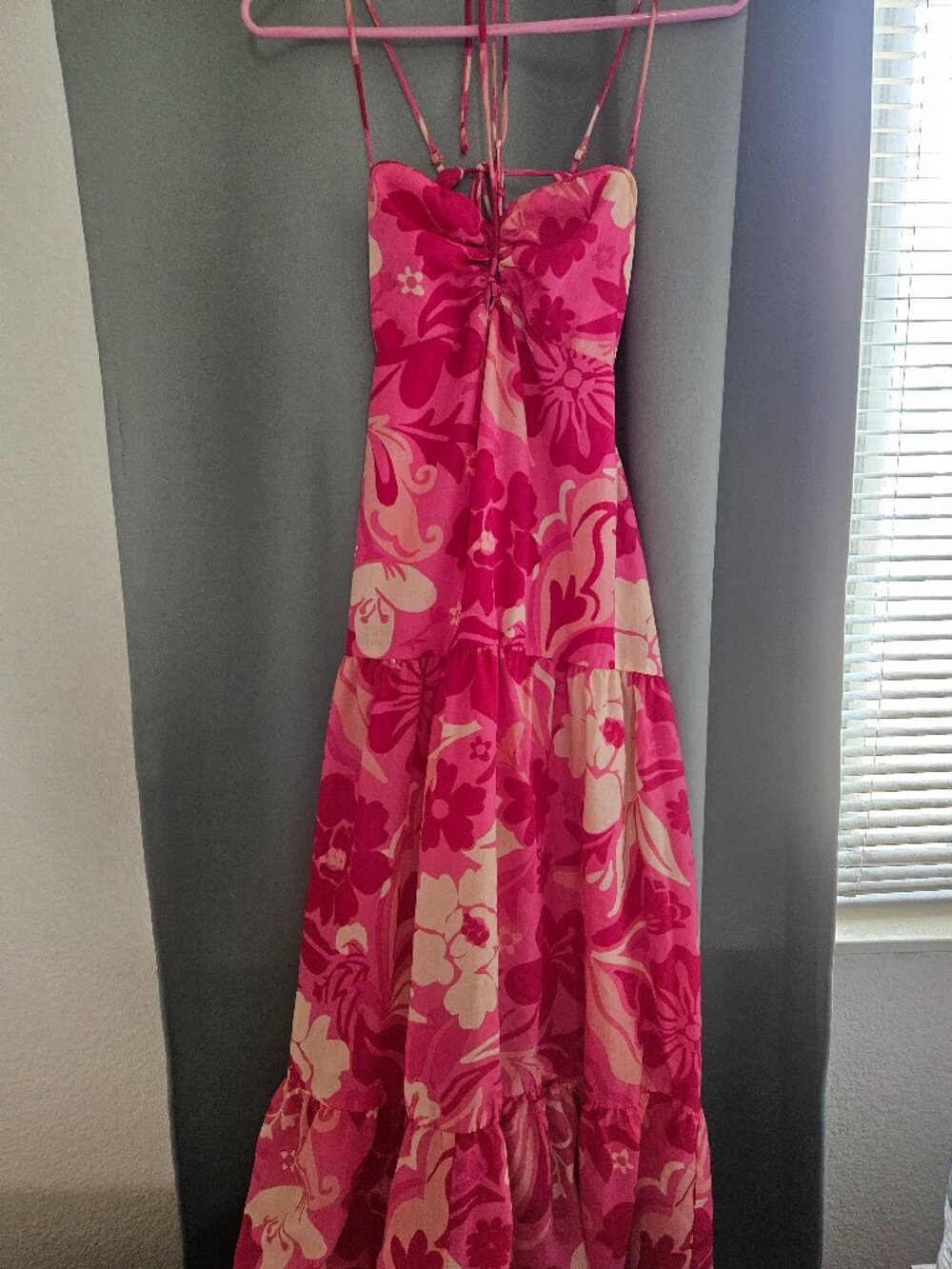 Crystal Doll Brand Floral Maxi Women's Pink Dress Adjustable Straps Size M